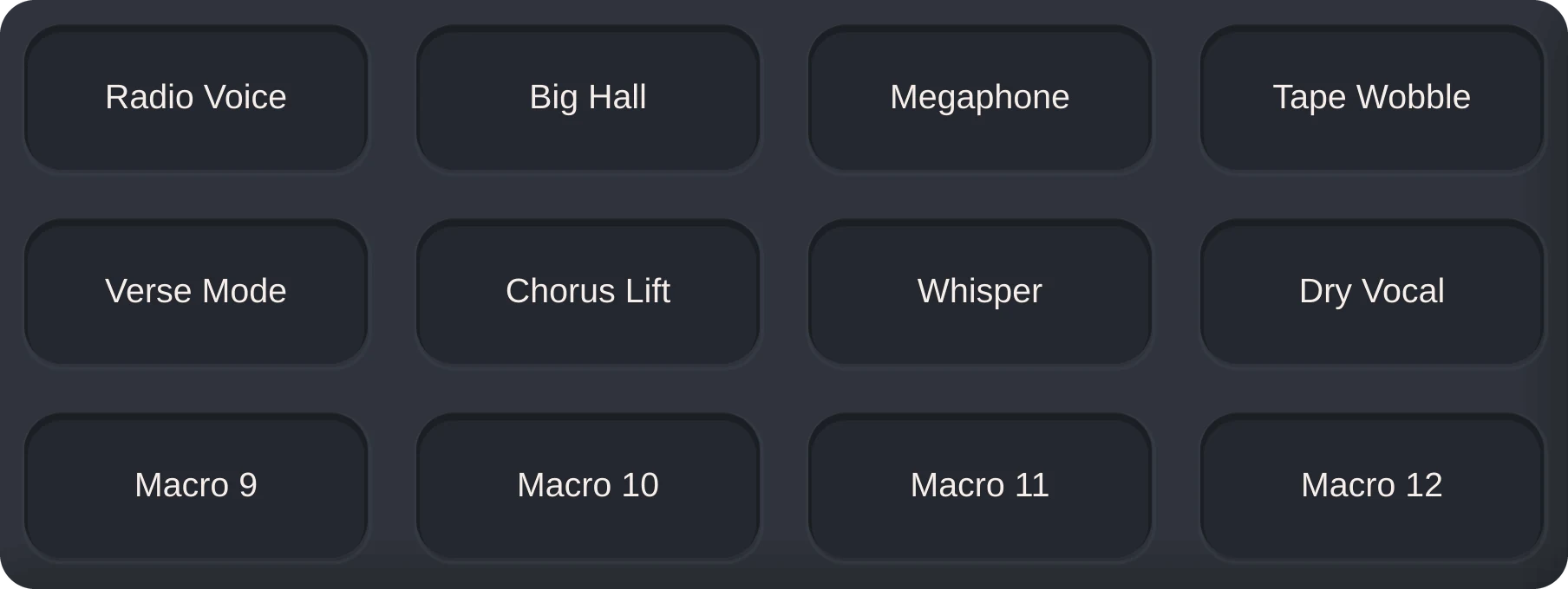 KHANTA's twelve macro buttons on Stage, with some renamed